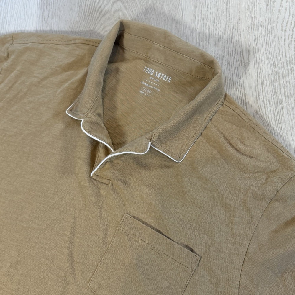 Todd Snyder Homespun Jersey Polo Shirt Mens XL Tan Pocket Knit USA Casual